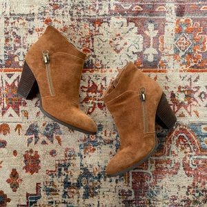 Suede Brown Heel Zipper Booties